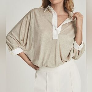 REISS Penelope Contrast Trim Top In Neutral Size S